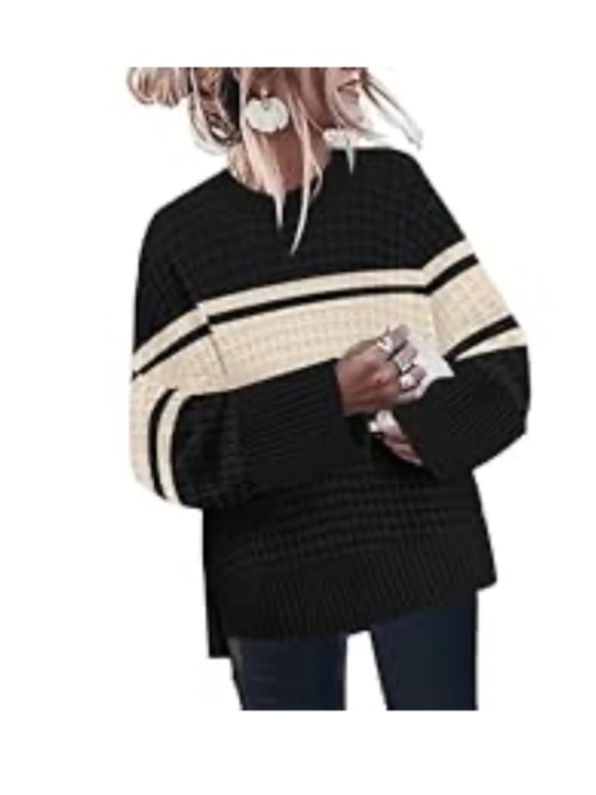 Sweaters - Black and Cream Striped Women's Sweater